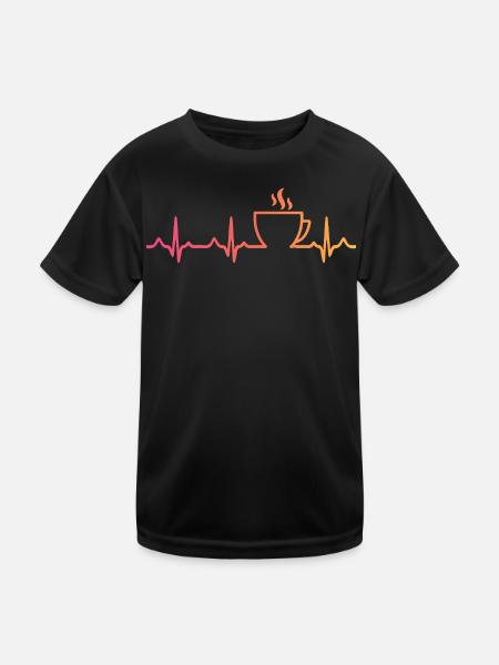 Sonnenuntergangskaffee, Herzschlag, Kaffee - Kinder Funktions-T-Shirt - Schwarz - Vorne