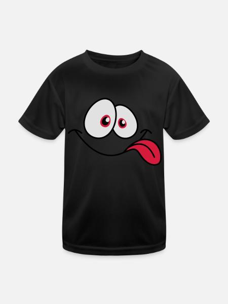 Lächelndes Comic Gesicht Cool Zunge Rausstrecken - Kinder Funktions-T-Shirt - Schwarz - Vorne