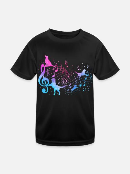 Chien musical Chiens jouant sur des notes de musique - T-shirt sport Enfant - noir - Devant