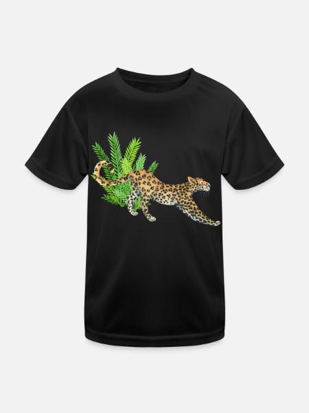 Leopard im Dschungel - Kinder Funktions-T-Shirt - Schwarz