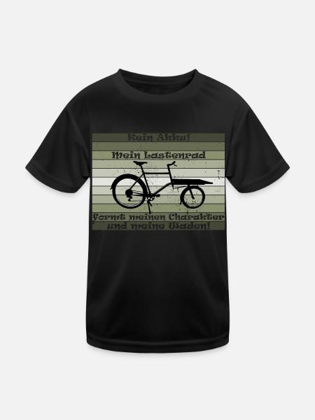Lastenrad, Cargobike, Lastenesel "kein akku" - Kinder Funktions-T-Shirt - Schwarz - Vorne