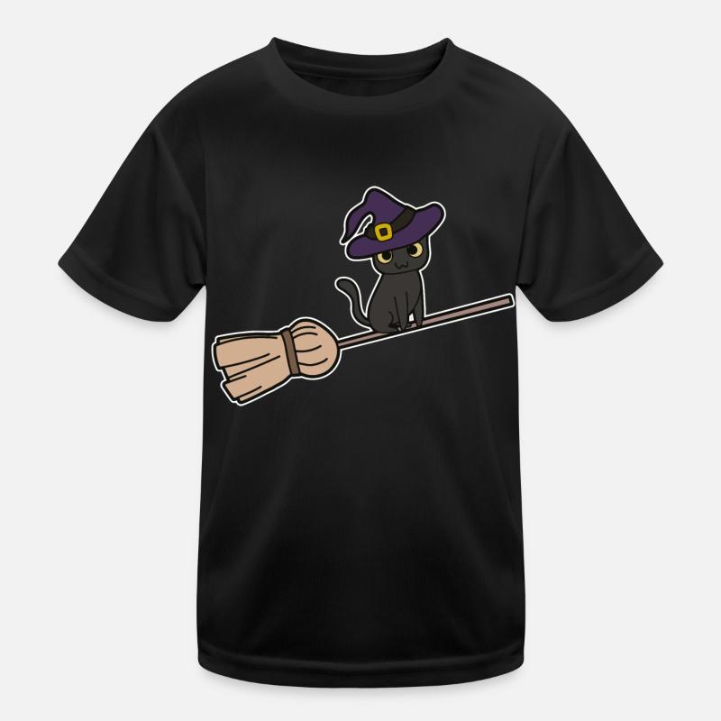 Katze Hexenbesen Kinder Funktions-T-Shirt