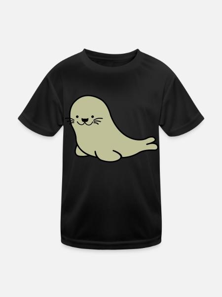 seehund 02 - Kinder Funktions-T-Shirt - Schwarz - Vorne
