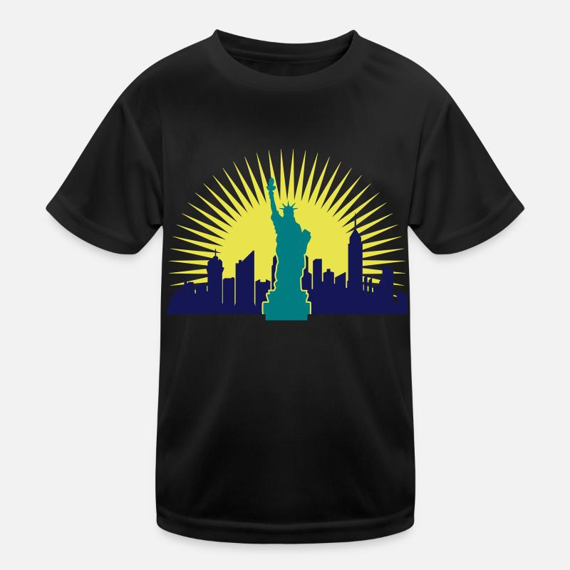 Sonne Hochhäuser Freiheitsstatue Kinder Funktions-T-Shirt