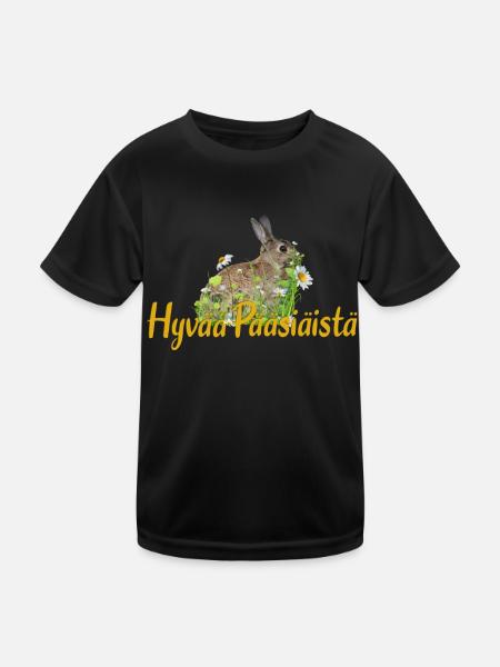 hyvää pääsiäistä Frohe Ostern - Kinder Funktions-T-Shirt - Schwarz - Vorne