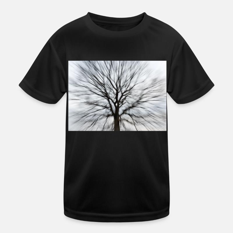 Silhouette eines kahlen Baumes mit runder Baumkrone - Kinder Funktions-T-Shirt - Schwarz