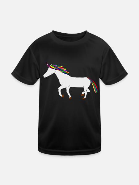 buntes Einhorn - Kinder Funktions-T-Shirt - Schwarz - Vorne