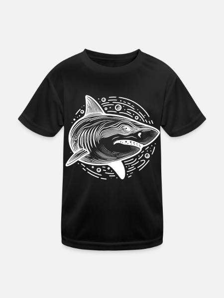 Shark Drawing Circle - Kids Functional T-Shirt - black - Front