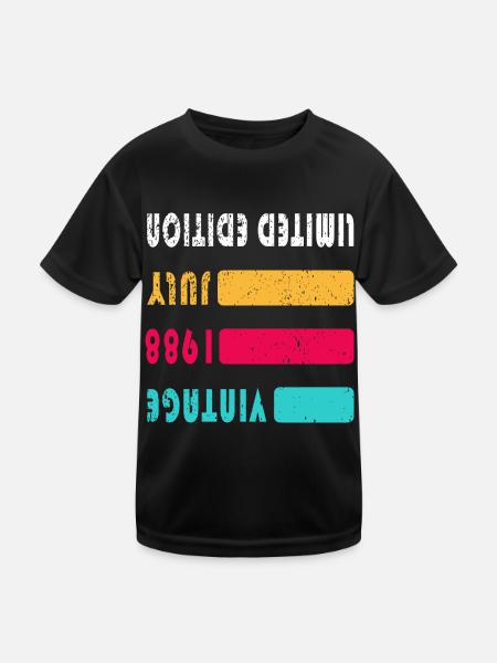July 1988 Anniversary July 1988 July - Kids Functional T-Shirt - black - Front