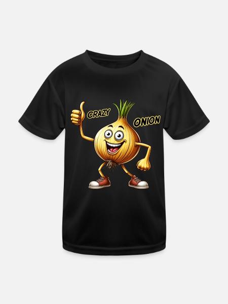 Légumes fous : oignon avec barbiche et pouce levé - T-shirt sport Enfant - noir - Devant