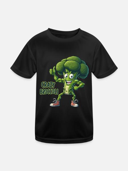 Crazy Veggies: Broccoli Calisthenics Pro Thumbs Up - Kinder Funktions-T-Shirt - Schwarz - Vorne
