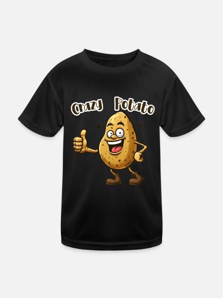 Crazy Veggies: Potato thumbs up - Kinder Funktions-T-Shirt - Schwarz - Vorne