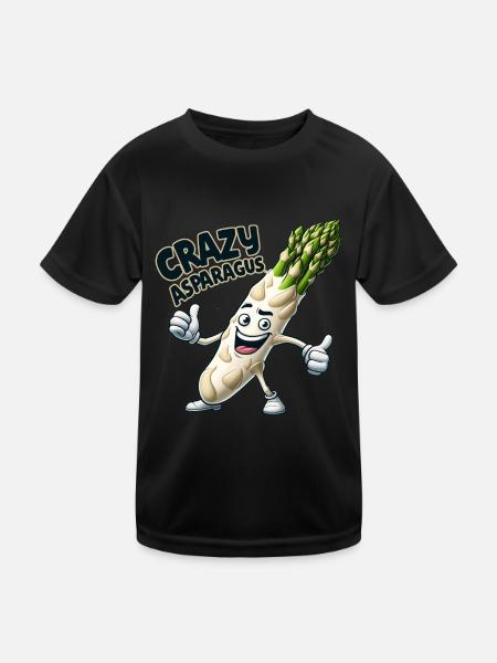 Crazy Veggies: Asparagus Bodybuilder Pro Thumbs Up - Kinder Funktions-T-Shirt - Schwarz - Vorne