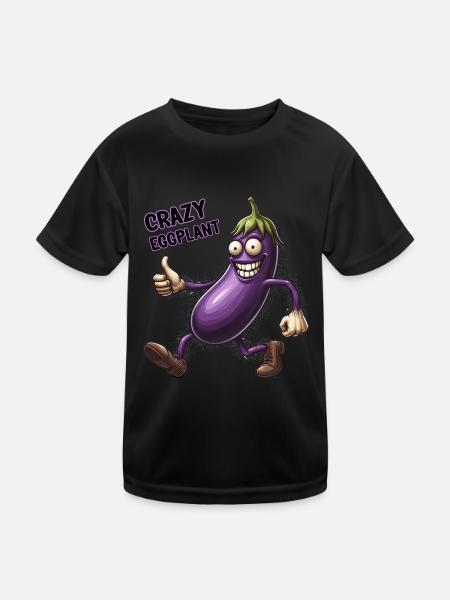 Crazy Veggies: Eggplant Hairy Power Walker - Kids Functional T-Shirt - black - Front