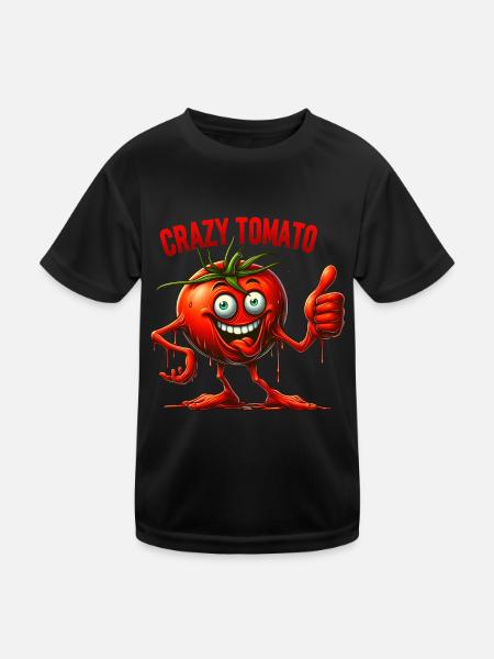 Crazy Veggies: Melting Horror Tomato and Thumbs Up - Kinder Funktions-T-Shirt - Schwarz - Vorne
