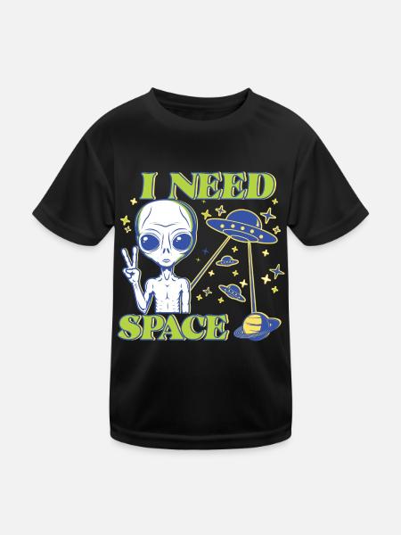 Lustiges Weltraum-Außerirdisches UFO-Raumschiff - Kinder Funktions-T-Shirt - Schwarz - Vorne