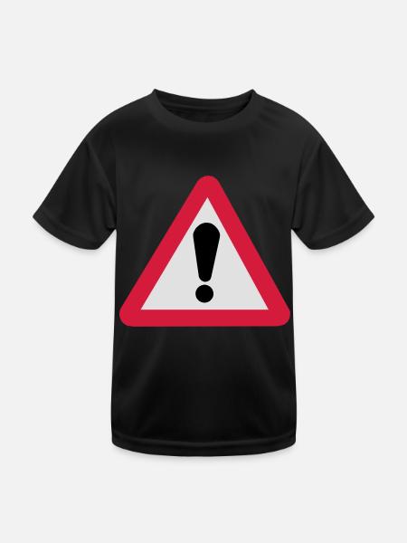 Gefahrenzeichen Gefahrenstelle - Kinder Funktions-T-Shirt - Schwarz - Vorne