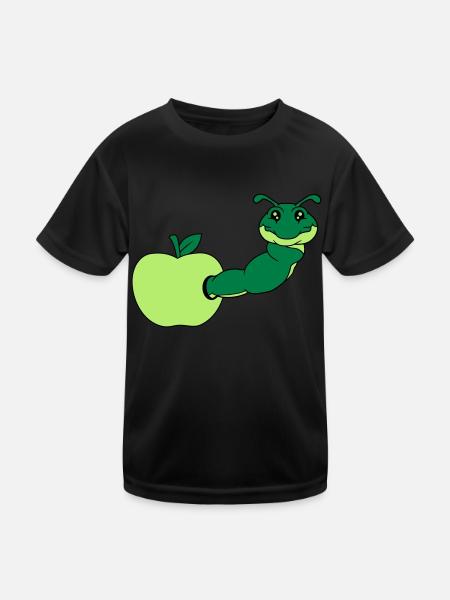 apfel essen loch lecker hunger schnecke kriechen r - Kinder Funktions-T-Shirt - Schwarz - Vorne