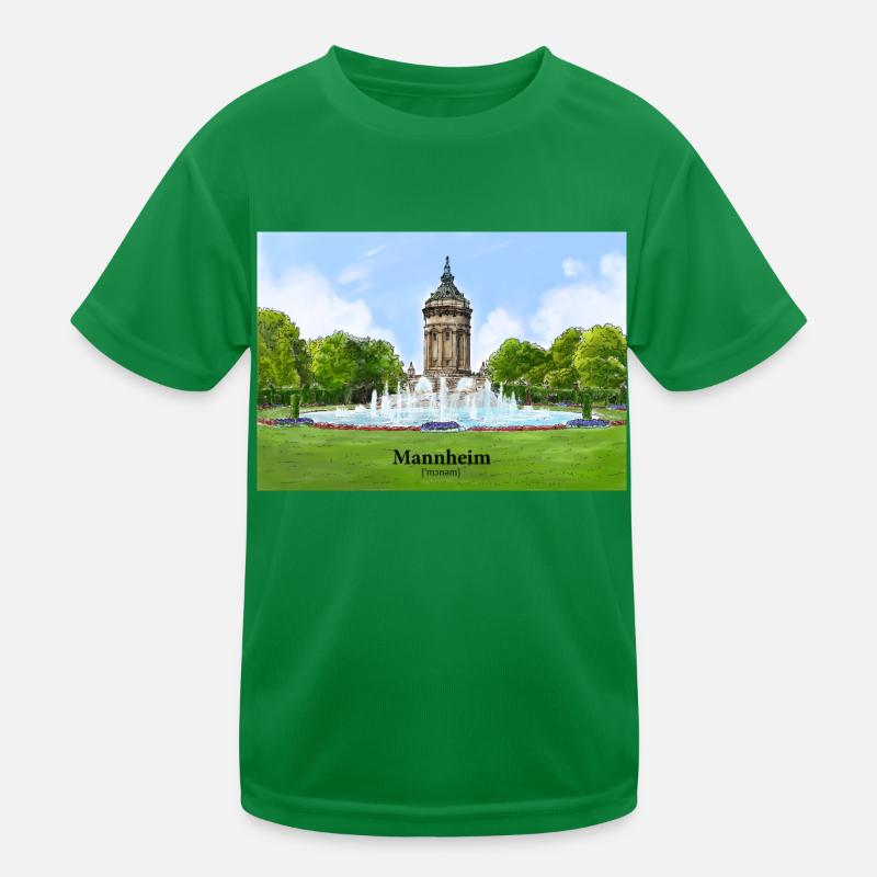 Wasserturm Mannheim Aquarell Kinder Funktions-T-Shirt