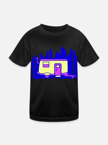 Wohnwagen Palmen Erholung Urlaub Outdoor Camper - Kinder Funktions-T-Shirt - Schwarz