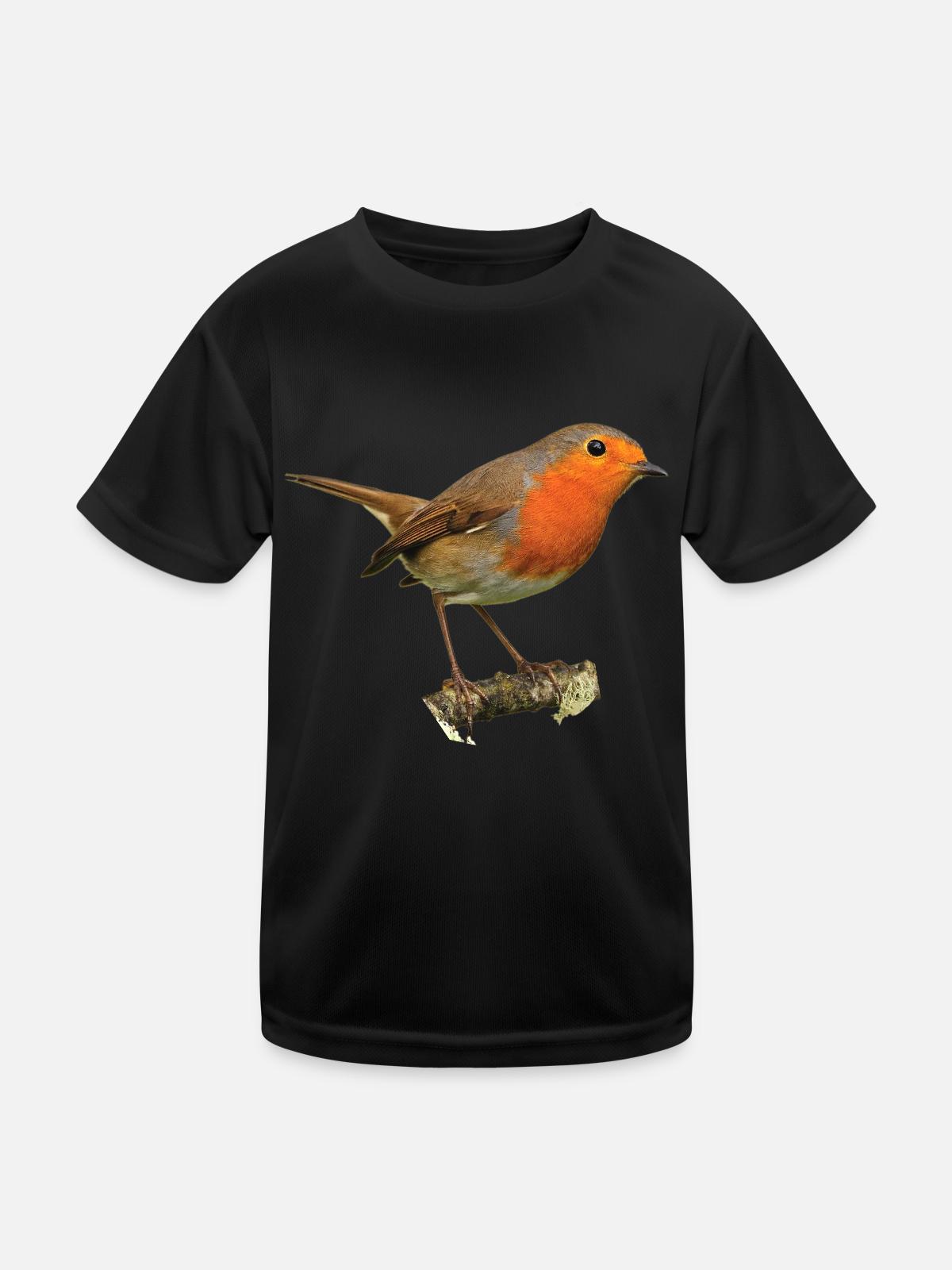 Rotkehlchen1 Robin - Kinder Funktions-T-Shirt - Schwarz - Vorne