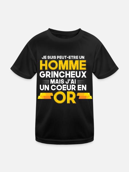 je suis homme grincheux mais j'ai un coeur en or - T-shirt sport Enfant - noir - Devant