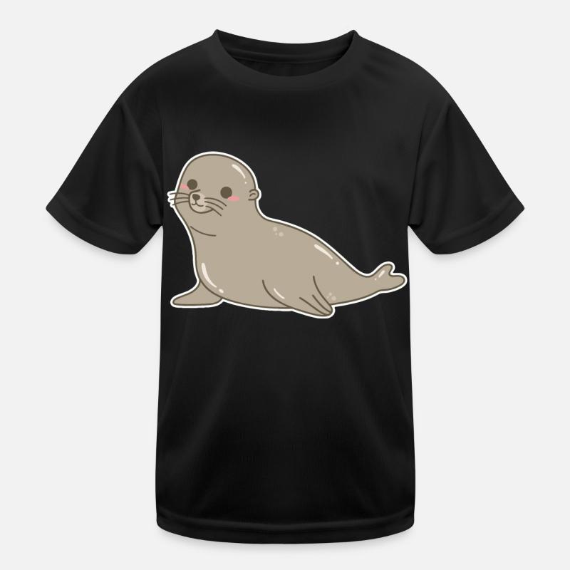 Seelöwe - Kinder Funktions-T-Shirt - Schwarz