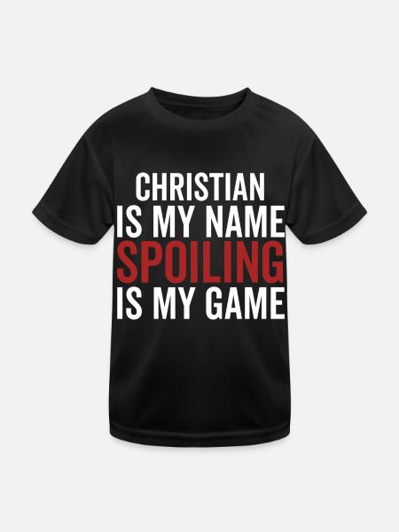 Christian ist mein Name Verderben ist mein Spiel - Kinder Funktions-T-Shirt - Schwarz - Vorne