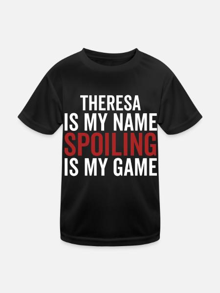Theresa ist mein Name Verderben ist mein Spiel - Kinder Funktions-T-Shirt - Schwarz - Vorne