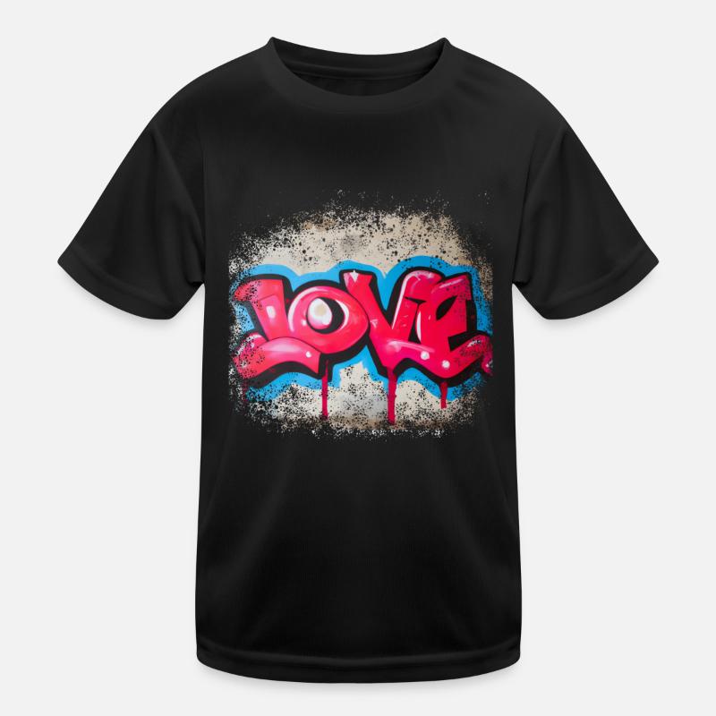 Graffiti Love - Kinder Funktions-T-Shirt - Schwarz