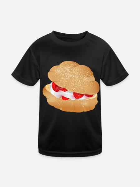 Cream puff stuffed with cream and strawberries - Kids Functional T-Shirt - black - Front