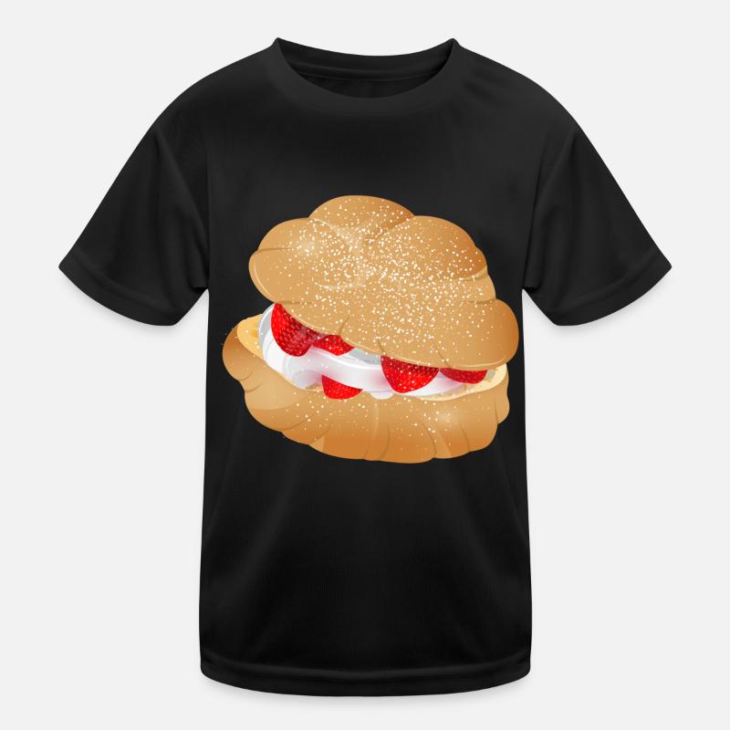 Mit Sahne und Erdbeeren gefüllter Windbeutel Kinder Funktions-T-Shirt