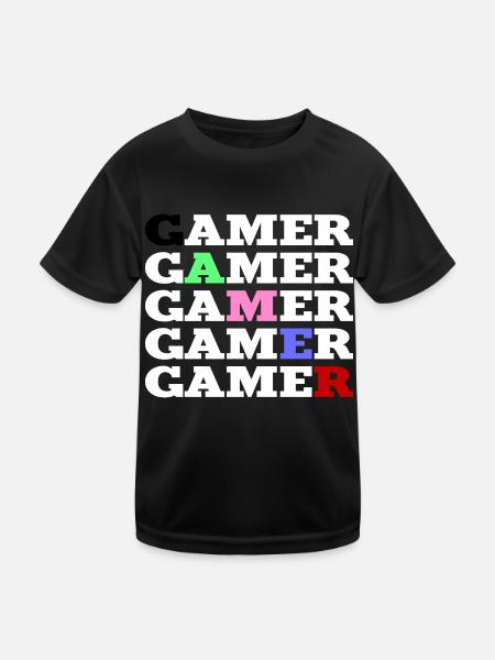 Colorful and white gamer - Kids Functional T-Shirt - black - Front