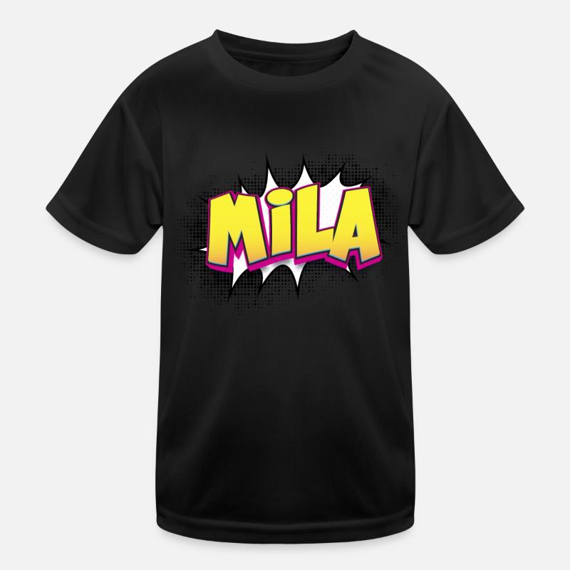 Mila Benutzerdefinierter Name Comic-Buch-Stil Pop-Art, Mila Kinder Funktions-T-Shirt