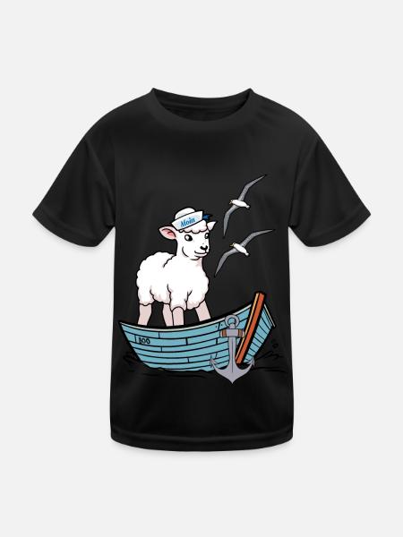 Moin maritim Schaf Boot Schafe Küste Boot - Kinder Funktions-T-Shirt - Schwarz - Vorne