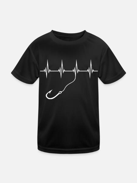 Fish Hook Pulse Leash Fisherman Heartbeat Fishing - Kids Functional T-Shirt - black - Front