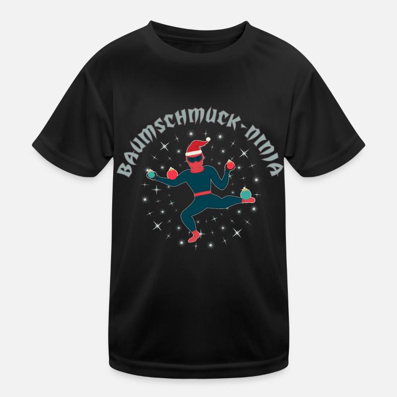 Tree Decoration Ninja in Retro Flat Design - Kids Functional T-Shirt - black