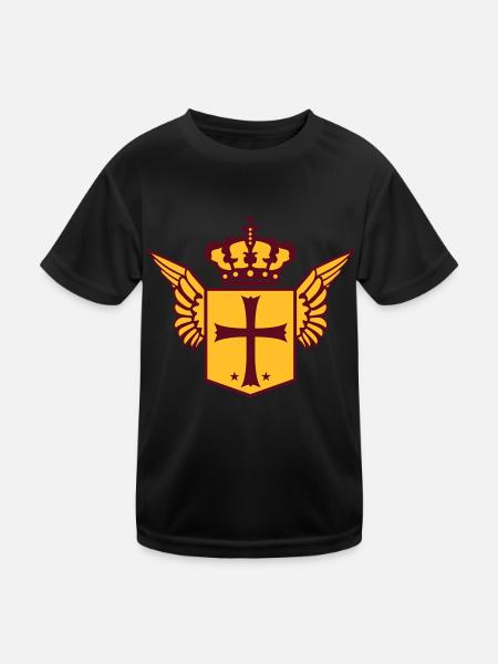 shield crown coat of arms crusader church icon faithful - Kids Functional T-Shirt - black - Front