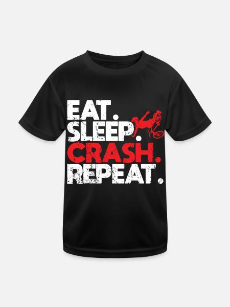 Eat Sleep Crash Repeat Bicycle Crash Cycling - Kids Functional T-Shirt - black - Front