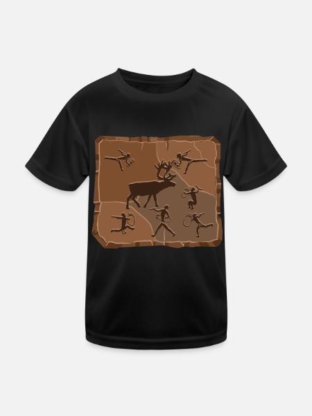 Hirsch Steinzeit - Kinder Funktions-T-Shirt - Schwarz - Vorne