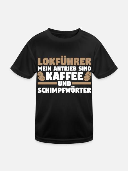 Eisenbahn Dampflok Lokomotive Kaffee Lokführer - Kinder Funktions-T-Shirt - Schwarz - Vorne