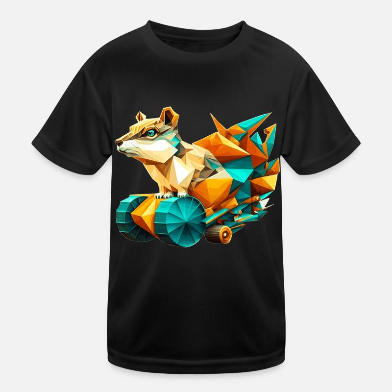 3D kit chipmunk with wheels as polygon Kids Functional T-Shirt