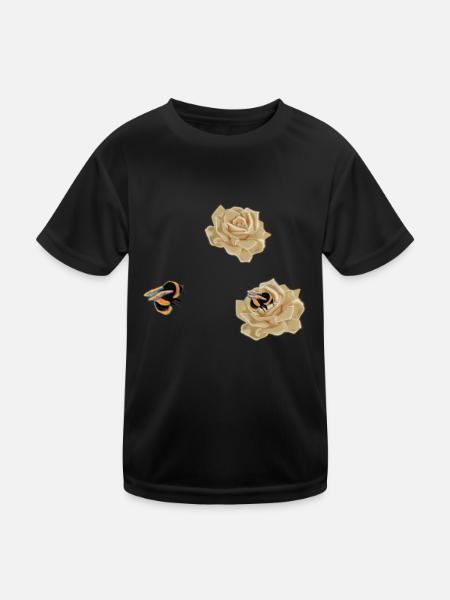 Abeille aimant les roses - T-shirt sport Enfant - noir - Devant