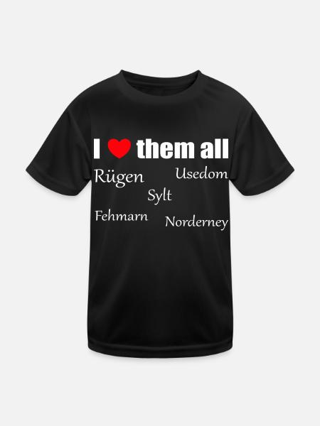I love them all: German islands - Kids Functional T-Shirt - black - Front