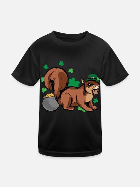 Funny Kids Happy St. Patrick's Day Squirrel Forest - Kinder Funktions-T-Shirt - Schwarz - Vorne