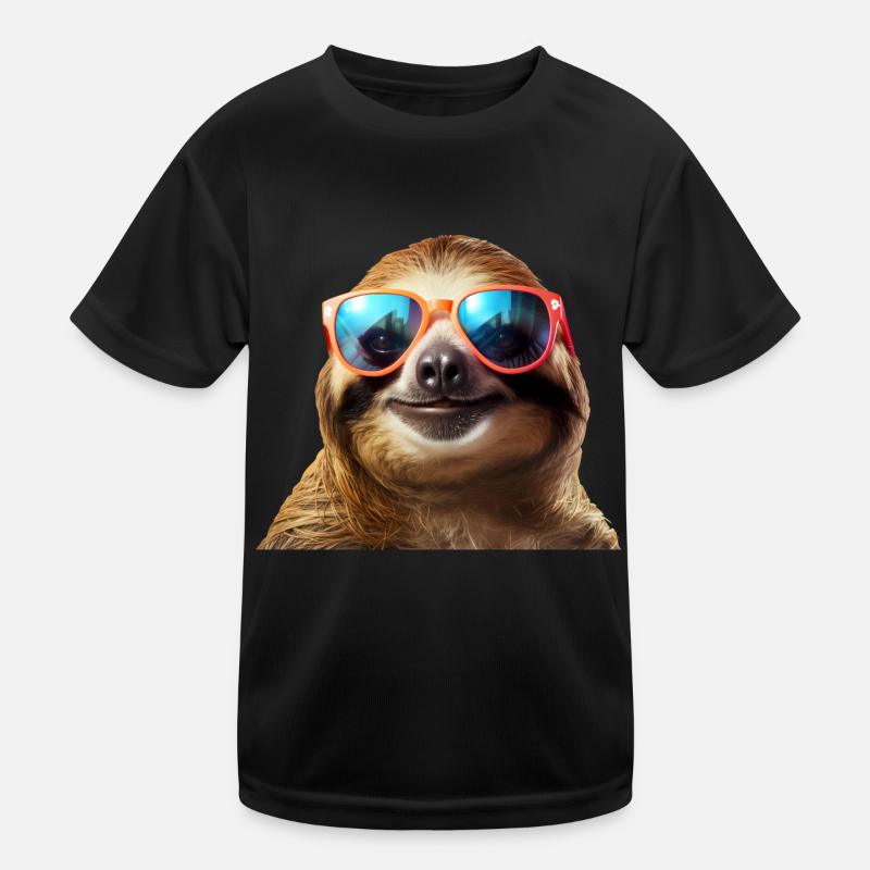 Faultier Sonnenbrille - Kinder Funktions-T-Shirt - Schwarz