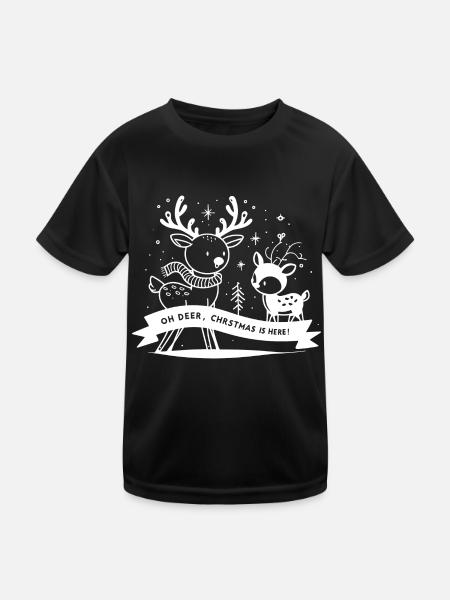 Oh Deer Christmas is Here! - Kids Functional T-Shirt - black - Front
