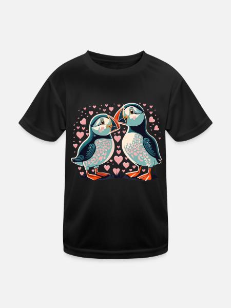 Verliebte Papageientaucher, Love Puffins - Kinder Funktions-T-Shirt - Schwarz