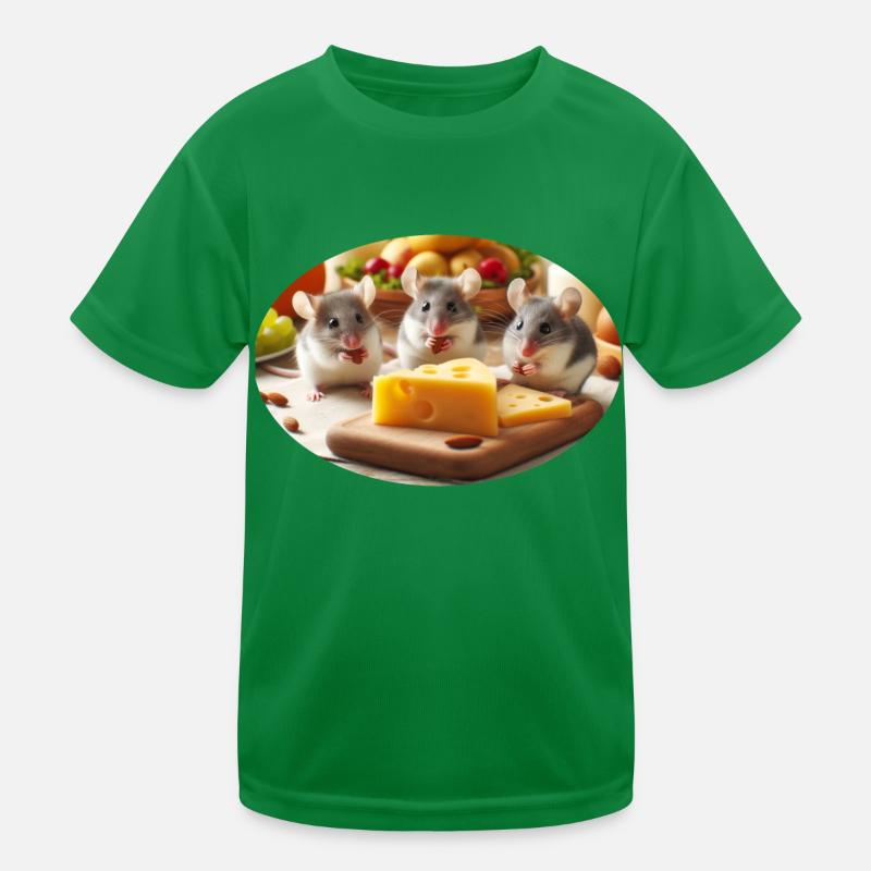 Cute Realistic Mice with Cheese Kids Functional T-Shirt