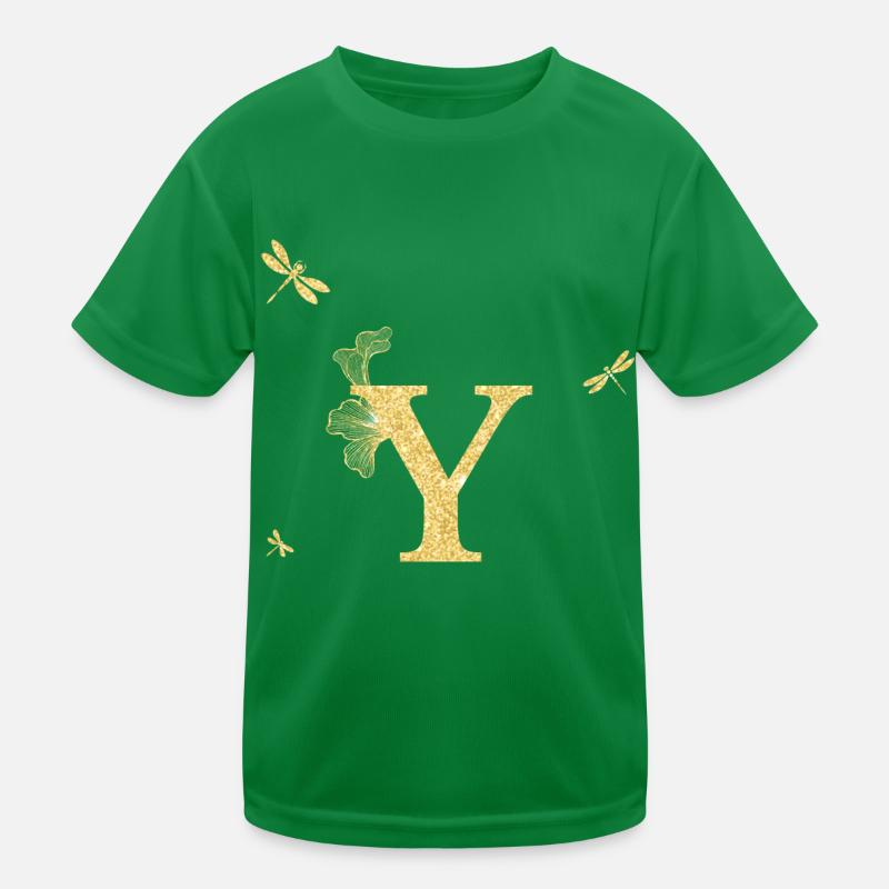 Buchstabe y Goldene Glitzerlibelle - Geschenkidee Kinder Funktions-T-Shirt